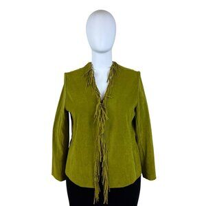 Nortonmcnaughton Womens Green Fringe Open Front Jacket Western Boho Style Sz 18